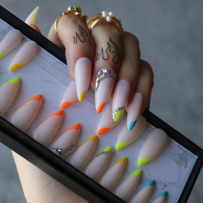 Rainbow French Nails Stiletto Long Fake Nails