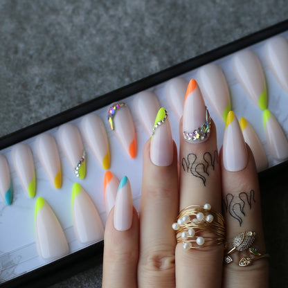 Rainbow French Nails Stiletto Long Fake Nails