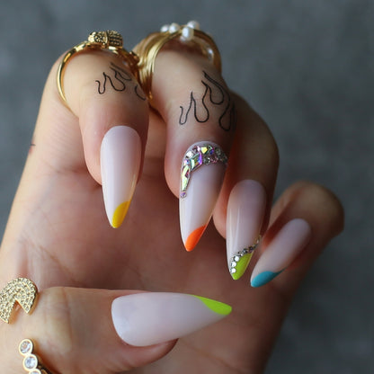 Rainbow French Nails Stiletto Long Fake Nails