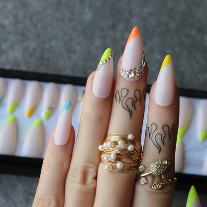 Rainbow French Nails Stiletto Long Fake Nails