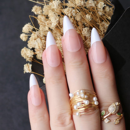 French Nails Long Stiletto Nails Nude Press On Nails