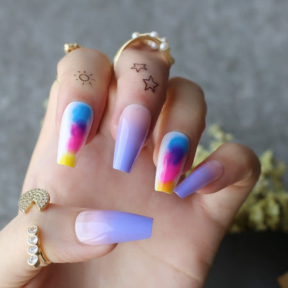 Lavender Purple Nude Ombre Coffin Fake Nails