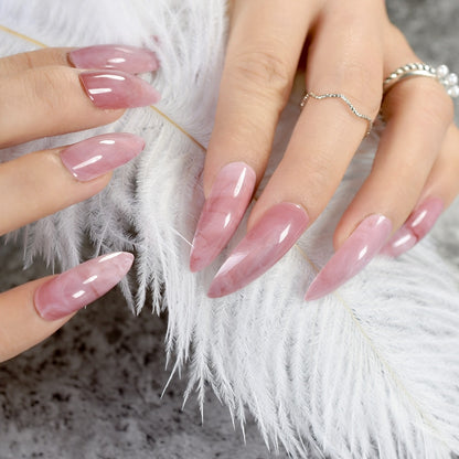 Pink Marble Extra Long Stiletto Fake Nails