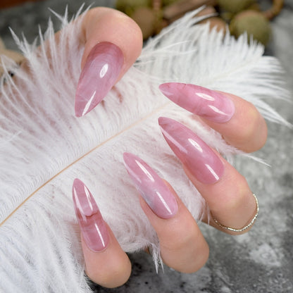 Pink Marble Extra Long Stiletto Fake Nails