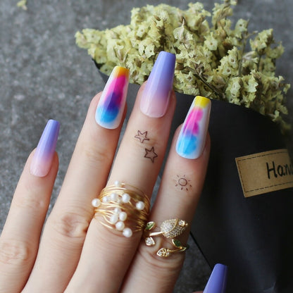 Lavender Purple Nude Ombre Coffin Fake Nails