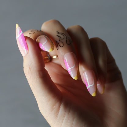 Almon Nails Summer Nais Yellow and Pink Press-on Nails