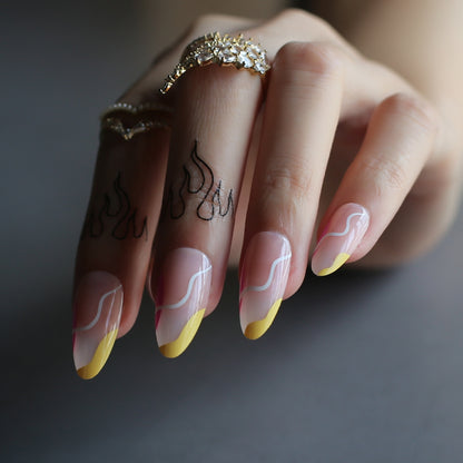 Almon Nails Summer Nais Yellow and Pink Press-on Nails