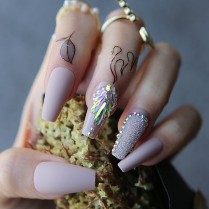 Coffin Acrylic Nails Bling Crystal Fake Nails