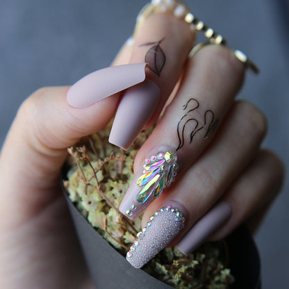 Coffin Acrylic Nails Bling Crystal Fake Nails