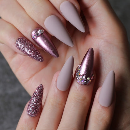 Rose Pink Fake Nails Long Stiletto Nails