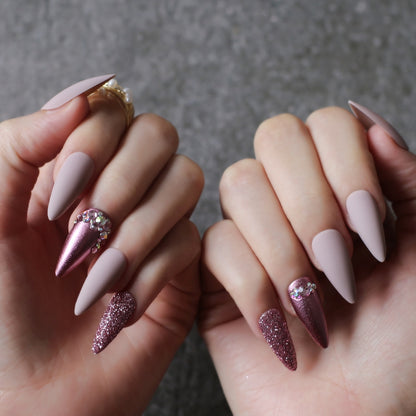 Rose Pink Fake Nails Long Stiletto Nails