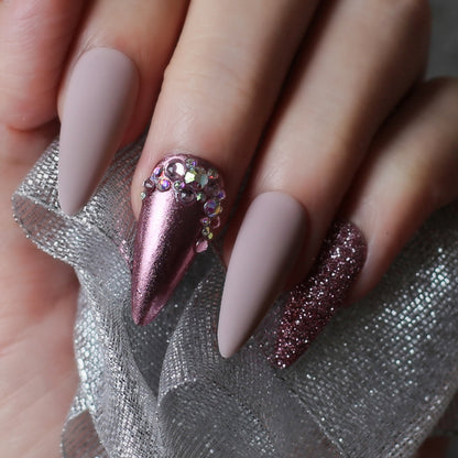 Rose Pink Fake Nails Long Stiletto Nails